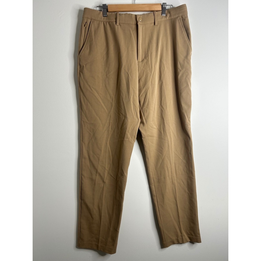 Quince Men Chino Stretch Pants Tan Flat Front Straight 36x32‎ Golf Performance
